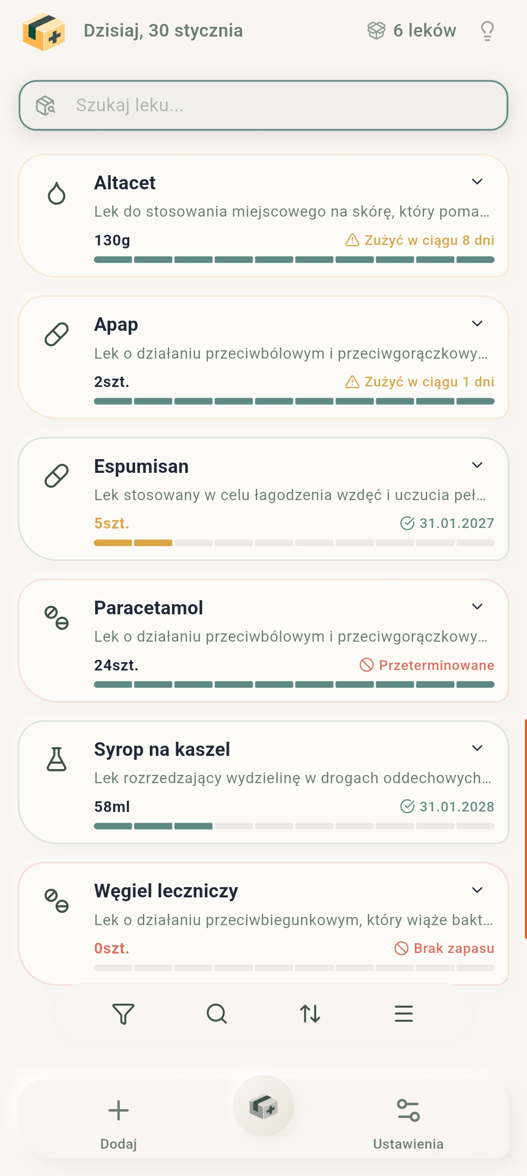 Aplikacja Karton z lekami